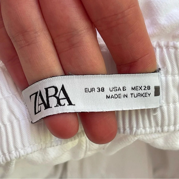 Zara paperbag elastic waist high rise front pockets belted white denim shorts 6 - Picture 5 of 8